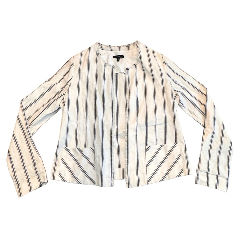 DREW Linen Blend Open Front Striped Blazer